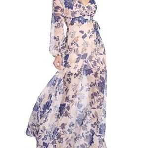 Floral Off the shoulder chiffon wrap dress